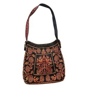 Vintage black/red/yellow embroidered tapestry Greek folk art shoulder bag